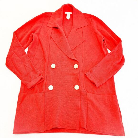 White + Warren Orange Military Style Sweater Cardigan Size Medium - Picture 1 of 5